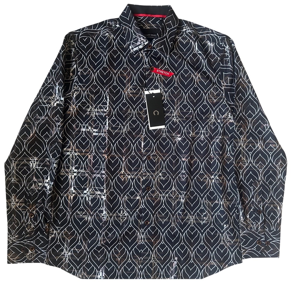 American Breed Smart Shirt Mens M Black New Stretch‎ Geometric Long Sleeve